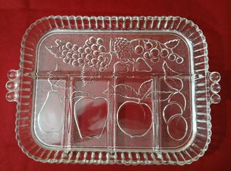 Vintage Indiana Glass Fruits Themed 5-Part Divided Relish Tray c. 1940