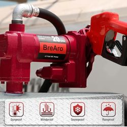 Fuel Transfer Pump 12 Volt 20 GPM High Flow DC Fuel Pump w/Automatic Nozzle, Cast Iron Gas Heavy Duty Transfer Pump 