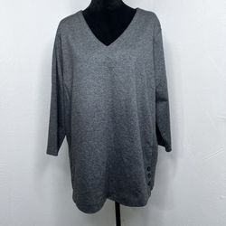 J Jill XL Gray Wearever Collection 3/4 Sleeve Tunic Stretch V-neck Button Shirt