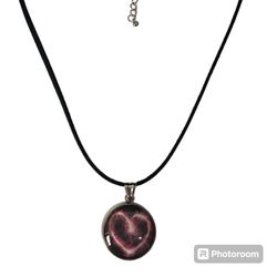 Stainless Steel Electric Heart Pendant Pink, Black 1 Inch w/ 18” Suede Chain
