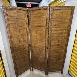 Vintage 3 Panel Folding Room Divider Screen 58” x 69” Woven Style