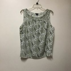 Women’s TALBOTS Cotton/silk Green & white paisley print sleeveless top… Size petite large