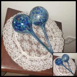 X2 BLOWN GLASS PLANT SHRUB TREE FLOWER WATERING BULB SET