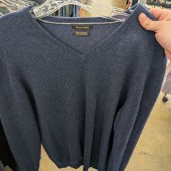 Massimo Dutti 100% Cashmere Navy Blue V-Neck Sweater
