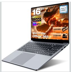Gaming Laptop i7, 16 inch Laptop Computer Up to 3.1GHz, 2026 Laptop Computers with 16GB RAM 512GB SSD, FHD 1920x1200, 180° Angle Open, Backlit Keyboar