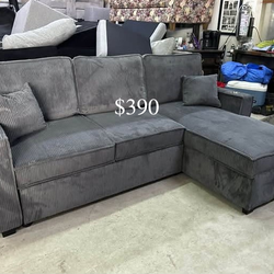 Gorgeous 2-Pc Sectional Sofa With Pullout Bed, Storage, And USB Port