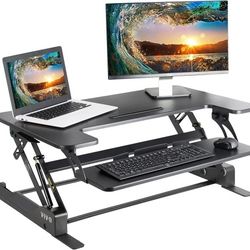 VIVO Height Adjustable Standing Desk Sit to Stand Gas Spring Riser Converter | 36" Tabletop Workstation fits Dual Monitor 