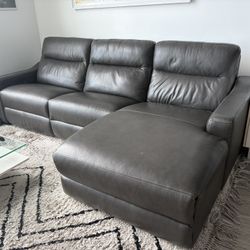 Electric Reclining Black Leather Couch 