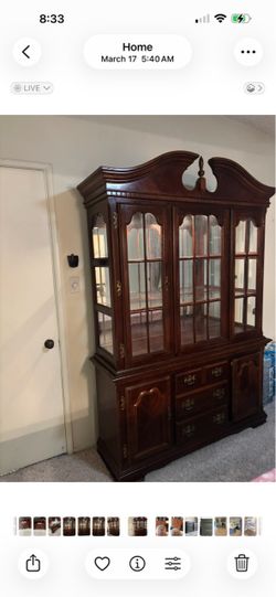 Cherry Wood China Cabinet with Glass Doors