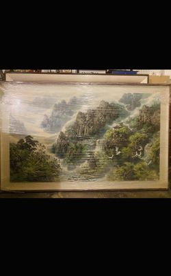 Vintage Korean Mountain Landscape in Frame 71”x 42” - Serene Scenery