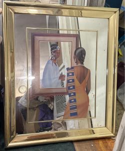Large gold frame mirror art