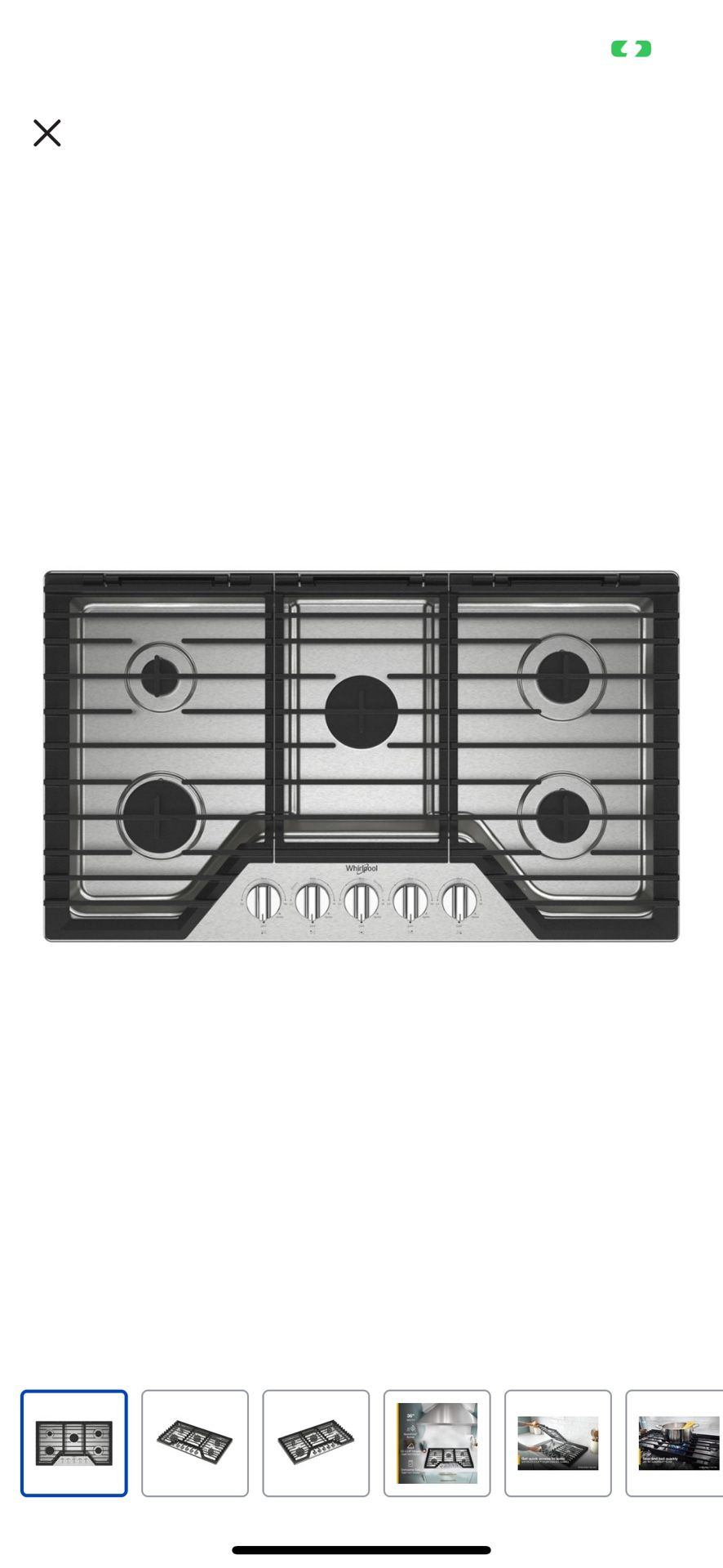 NEW IN BOX WHIRLPOOL 36” GAS COOKTOP 8/29/24