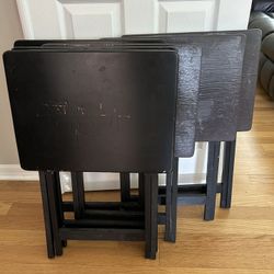 6 Folding TV Trays Dark Brown Wood