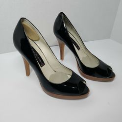 Steven by Steve Madden Lola Black Patent Leather Peep Toe Pump Size 7