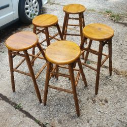 Vintage solid oak 30" bar stools - 5 for $75 read full description