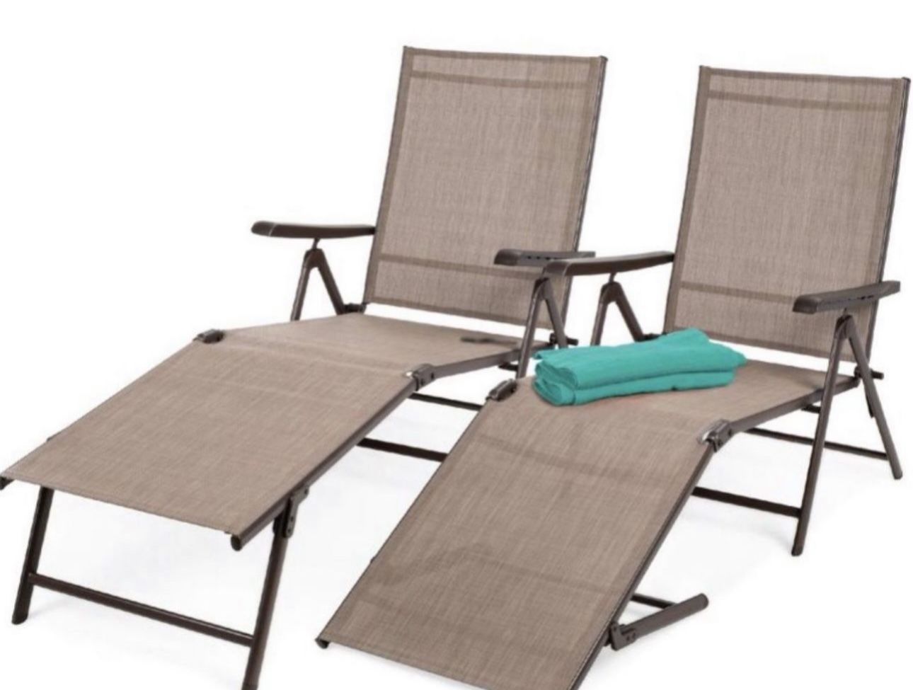 Best Choice Products Set of 2 Outdoor Patio Chaise Lounge Chair Adjustable Folding Pool Lounger w/ Steel Frame -  Brown