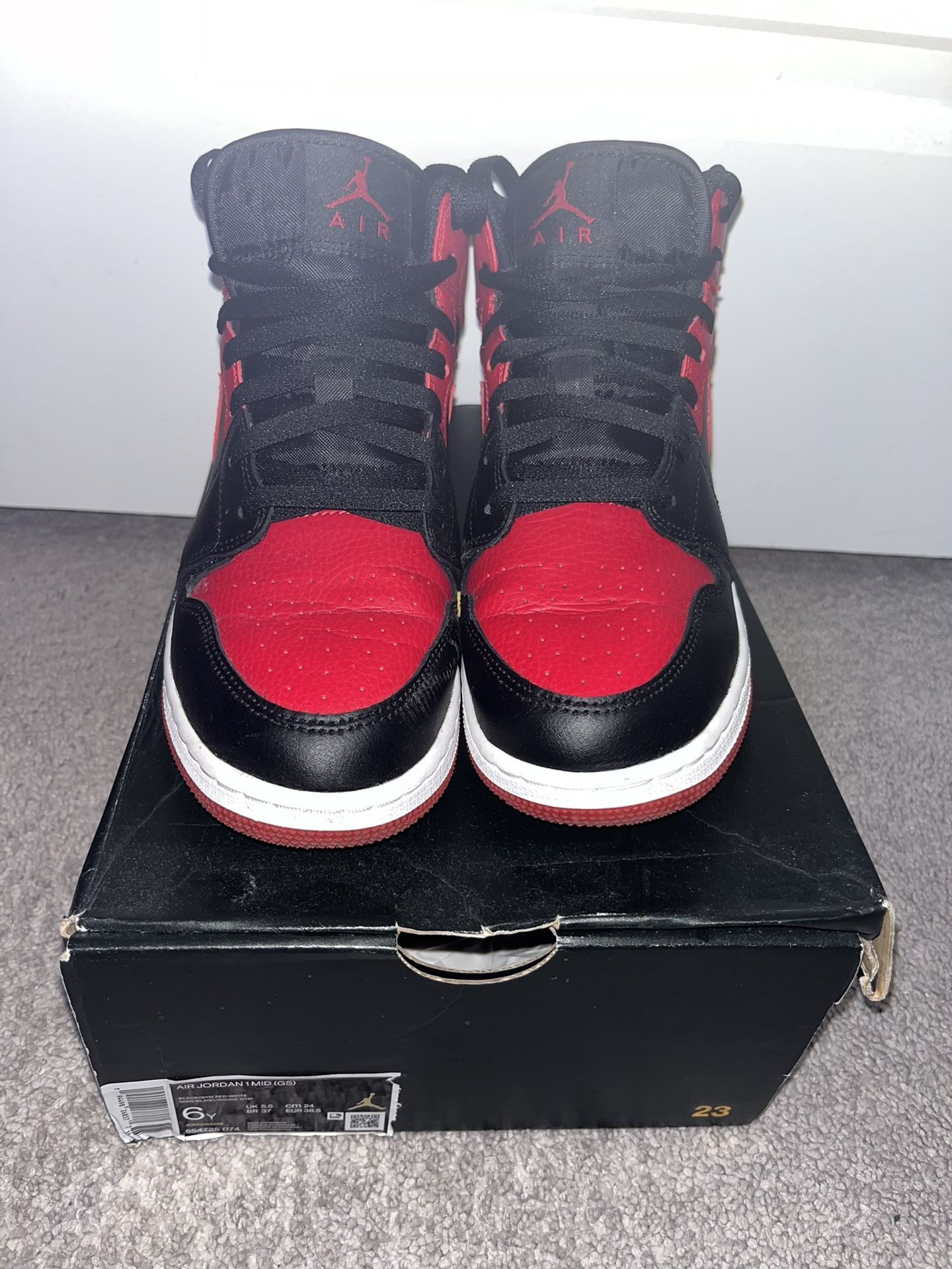air jordan 1 mid black/gym red/white