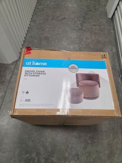 Swivel Chair with Storage Ottoman, Pink
