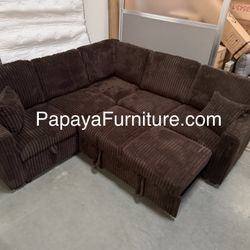 New Dark Brown Chocolate Sleeper Sofa Bed Pullout Convertible Corner Couch Set Overnight Guest Game Entertainment Living Room Space Saving Apartment 