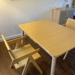 Dining Set  Table, Extendable, Solid Wood With 2 New Chairs