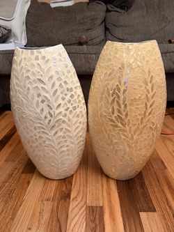 Set of 2 Capiz Shell Mosaic Floor Vases