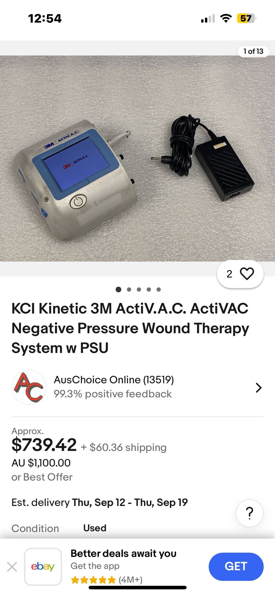 KCI Kinetic 3M ActiV.A.C. ActiVAC Negative Pressure Wound Therapy System w PSU