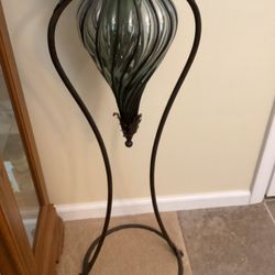 Antique Glass Vase In Floor Stand