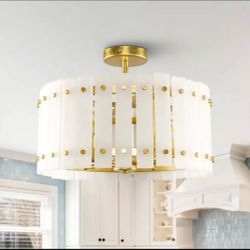 17.7” White & Gold 4-Light Modern Semi-Flush Mount Ceiling Light
