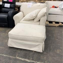 Whitlocke Fabric Slipcover Chair & Ottoman (1549568) (Dirty/As Is)