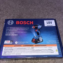 BOSCH 2-In-1 18V 1/4" & 1/2" Bit/Socket Impact Driver/Wrench Kit GDX18V-1860CB15