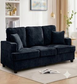 89" Chenille Sofa 3 Seater Couch with Extra Upholstered Deep Seats for Living Room,Removable Cover,Blue