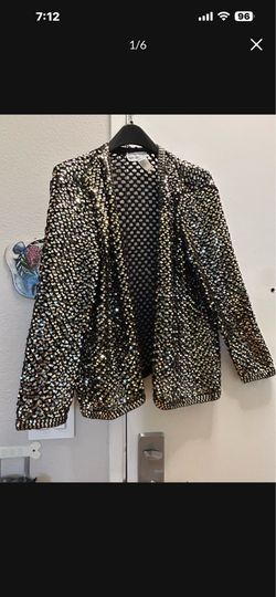 Black Sequin Open Front Blazer Jacket
