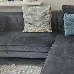 Luxury Gray Velvet Sectional Sofa (Like New)