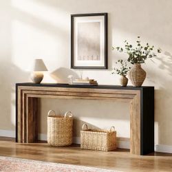 70.9 Inches Extra Long Console Sofa Table for Living Room Entryway - 11.61" D x 70.9" W x 32.68" H - Black & Brown