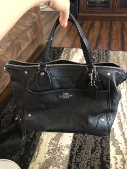 Coach, black, long strap included, medium size handbag