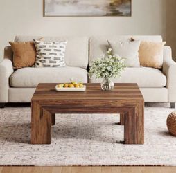 Rustic Brown Square Wood Coffee Table for Living Room, Farmhouse Small Square Center Table