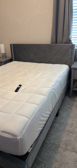 Grey Upholstered Queen Bed Frame
