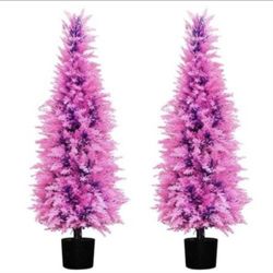 2 Pack Artificial Cedar Topiary Trees 4FT Pink and Purple
