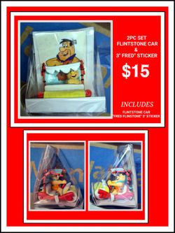 FLINTSTONE CAR + "FRED" STICKER 2PC SET