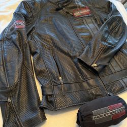 Harley Davidson Men Black Cowhide Leather Manta Perforated Motorcycle Jacket XL 