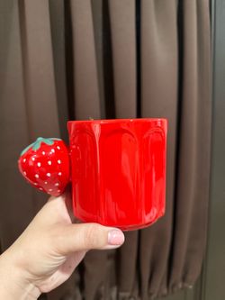 Red Ceramic Mug with Strawberry Handle