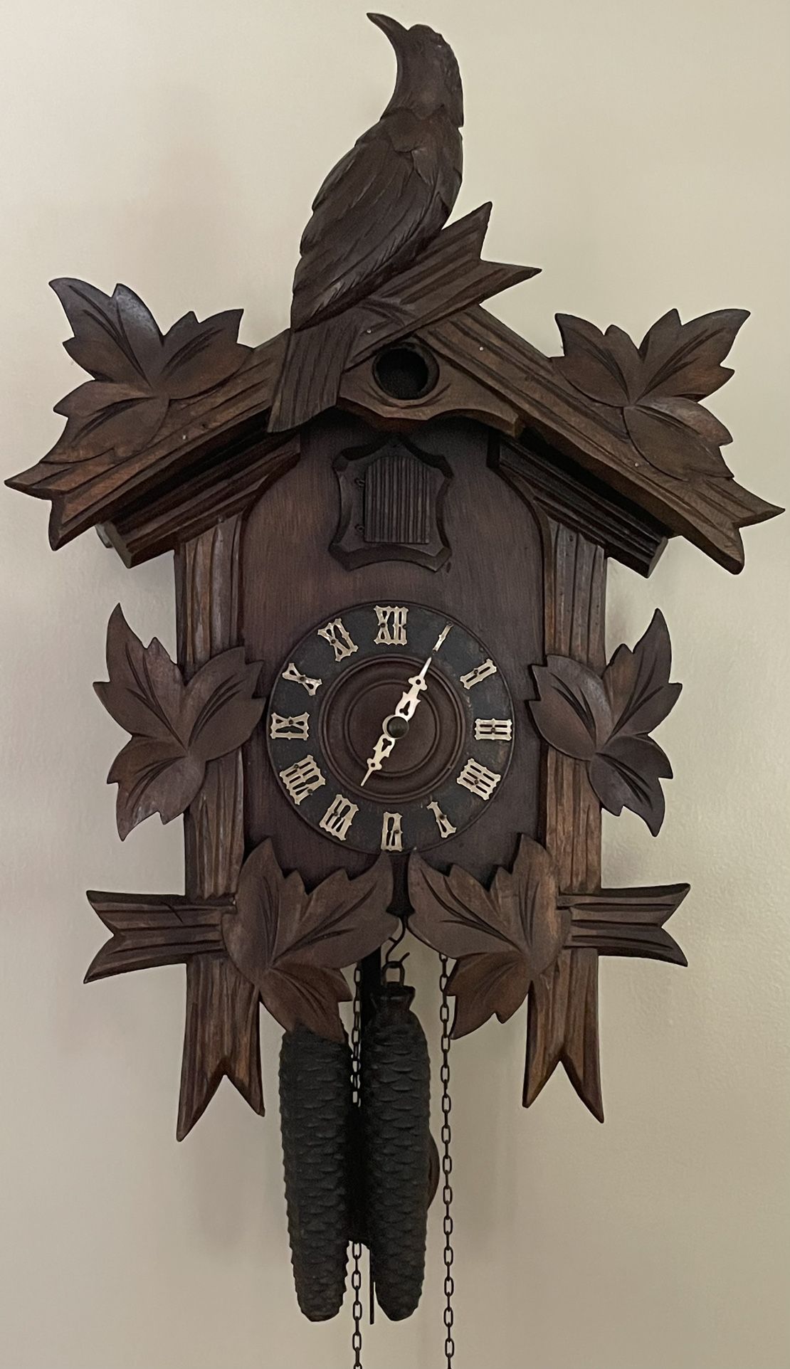 Vintage Birds and Leaves Cuckoo Clock Wood Cuckoo Bird All Original Serviced