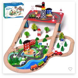 Fun Little Toys 88pcs Wooden City Train Tracks 