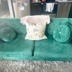 Elegant Dark Green Velvet Sofa- EXCELLENT Condition