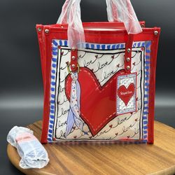 BRIGHTON Striped Love NWT Vinyl Tote Crossbody Red White Blue Clear NEW Heart