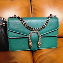 Tiffany And Fred Green Leather Jeweled Crossbody/ Shoulder Bag