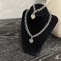 Heart Tag Chain Link Necklace And Bracelet Set