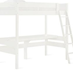 Everiz Twin Solid Wood Loft Bed with Built-in-Desk