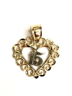 Heart with 15 anos pendant 14K FINE JEWELRY REAL 2 TONE GOLD.