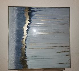 Blue Gold Abstract Canvas Wall Art Modern Textured Painting